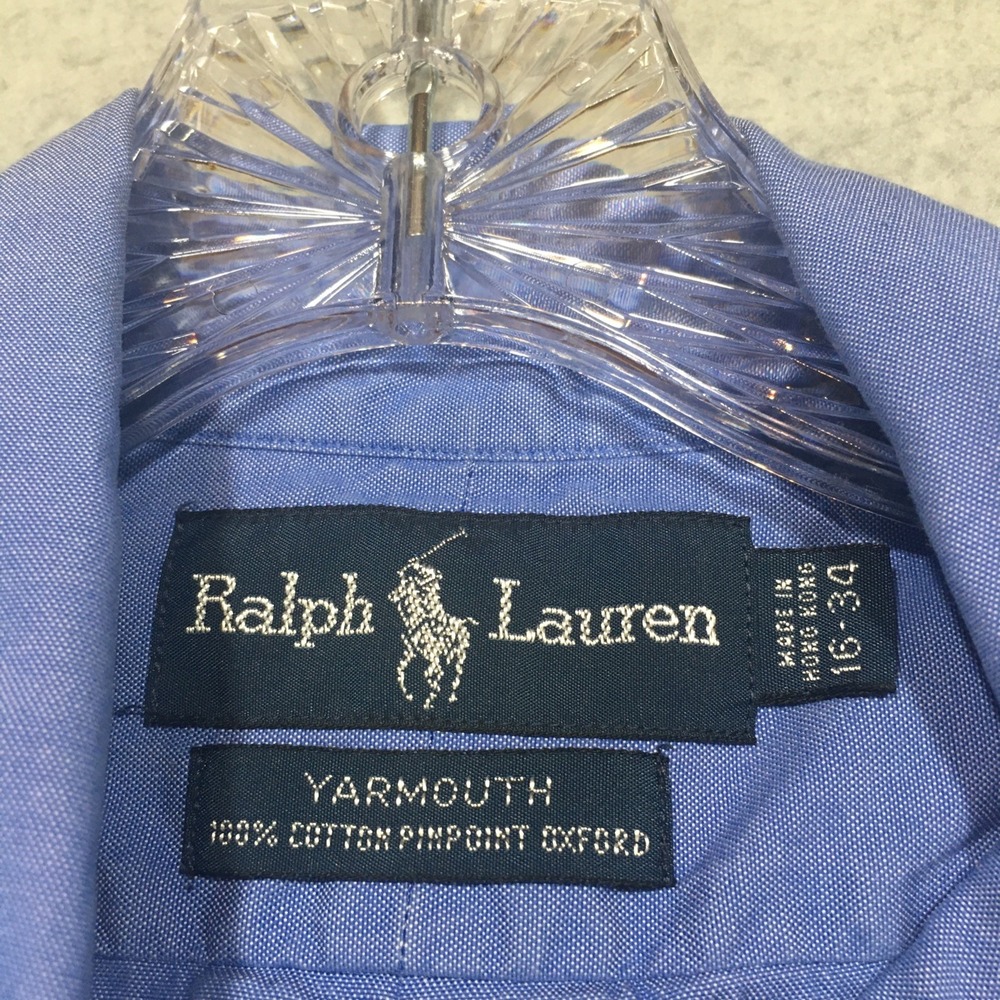 Ralph Lauren‎ 16 34 Yarmouth Blue Pinpoint Oxford Shirt Flesh Pony 100% Cotton - Picture 7 of 11